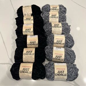 Premier Just Chenille Yarn - Black and Grey - Lot of 12 NEW